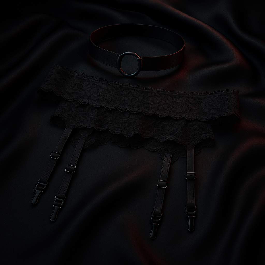Lingerie Garter Belt & Choker Set - BDSM fashion by Dark Fantasy