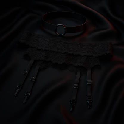 Lingerie Garter Belt & Choker Set - BDSM fashion by Dark Fantasy