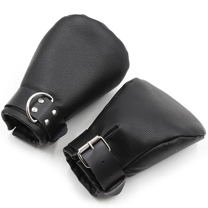 Leather Restraint Mittens with D-Rings