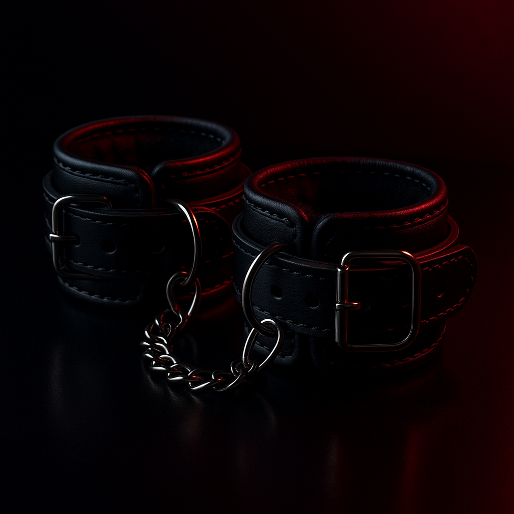 Midnight Leather Wrist Cuffs - bondage restraints by Dark Fantasy