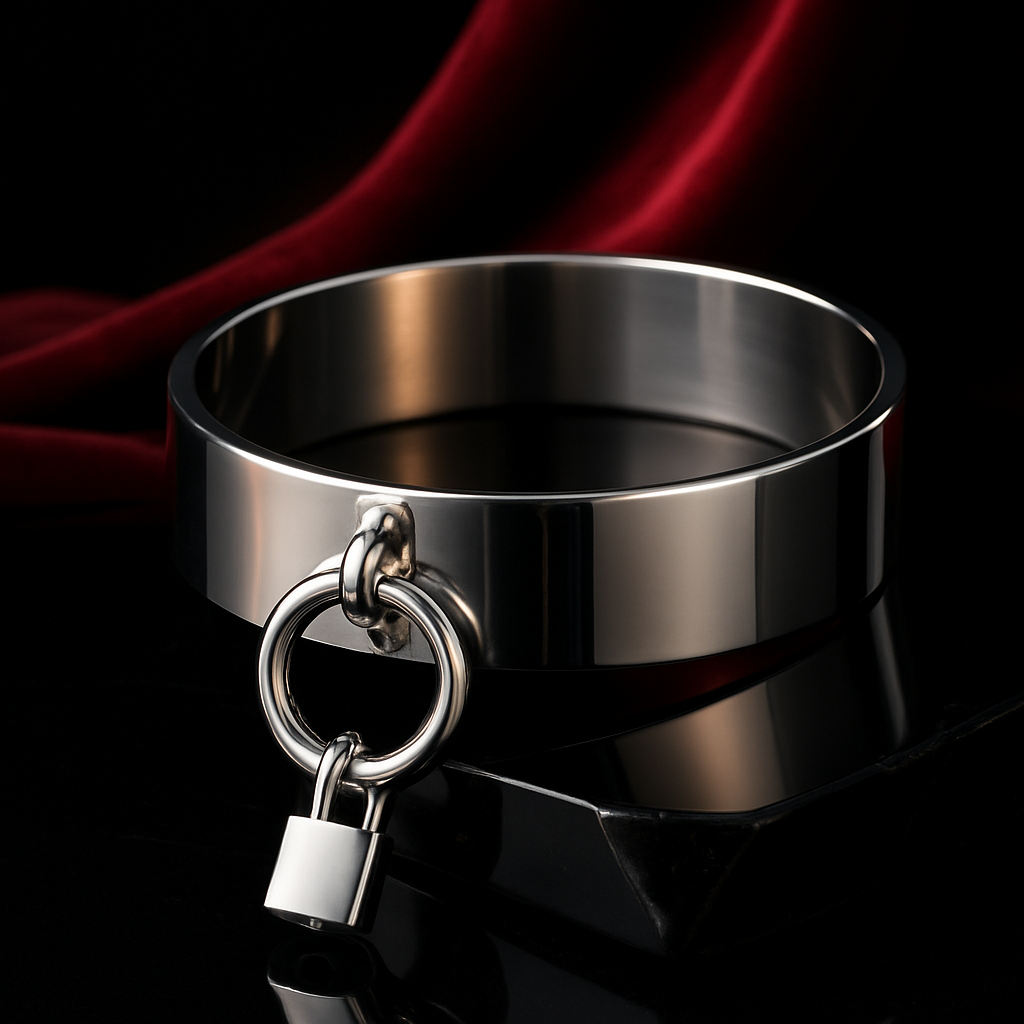 Obsidian Steel Locking Collar — Dark Fantasy